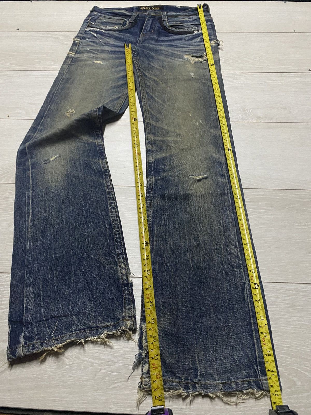 If Six Was Nine Pasta Denim Crazy Mud Wash Distressed Straight Fit Jeans Size US 29 - 18 Thumbnail