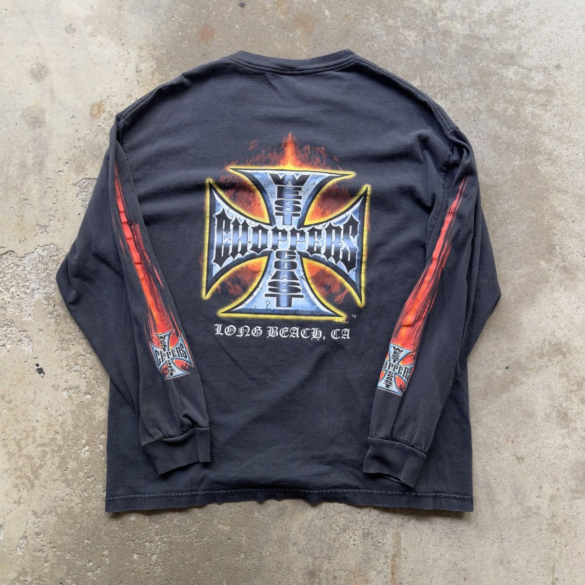 image of Vintage West Coast Choppers For Life Flame Longsleeve Tee XL in Black, Men's