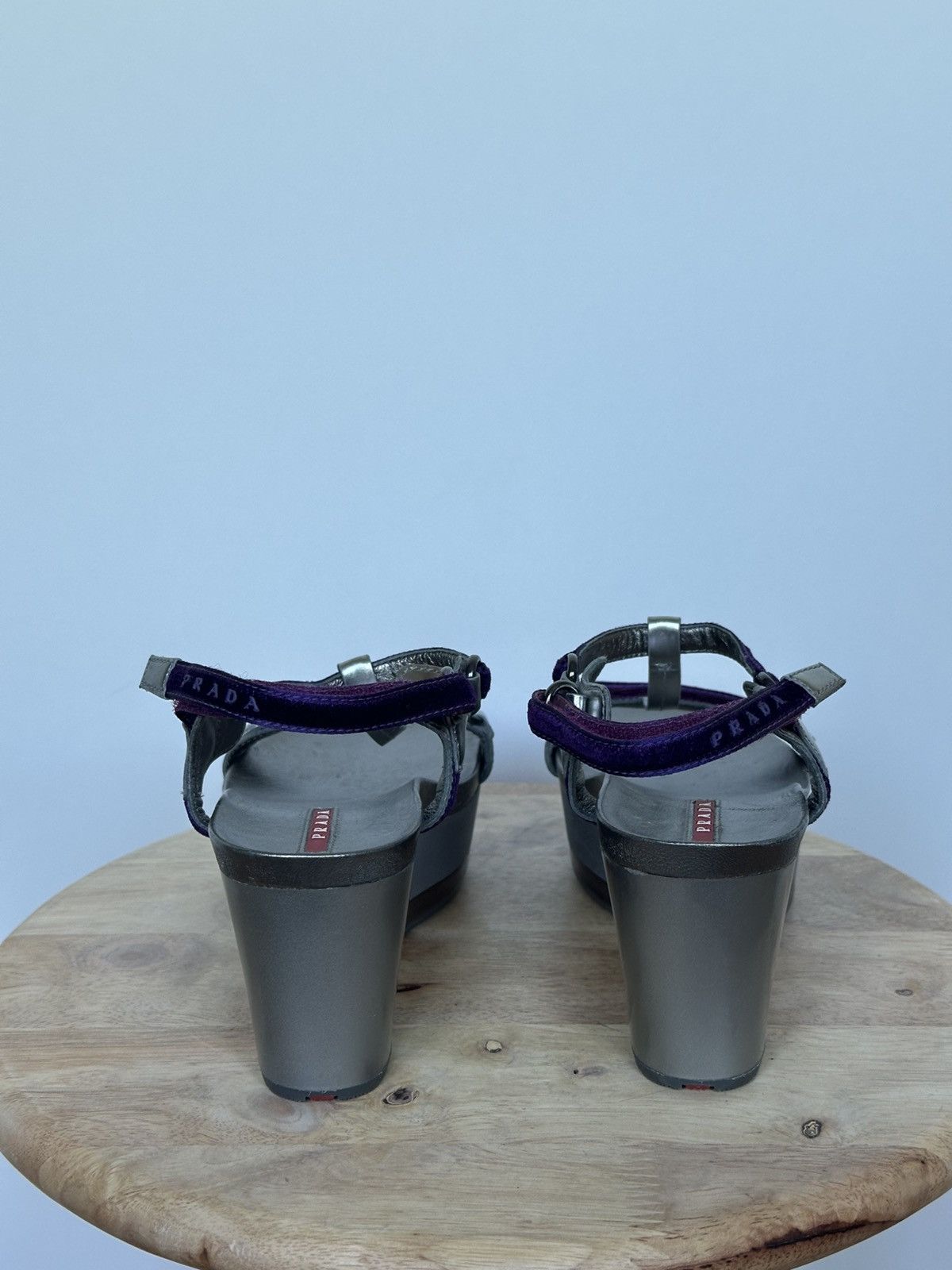 Prada Prada wedge sandals leather velvet grey / purple with box Size US 6 / IT 36 - 5 Thumbnail