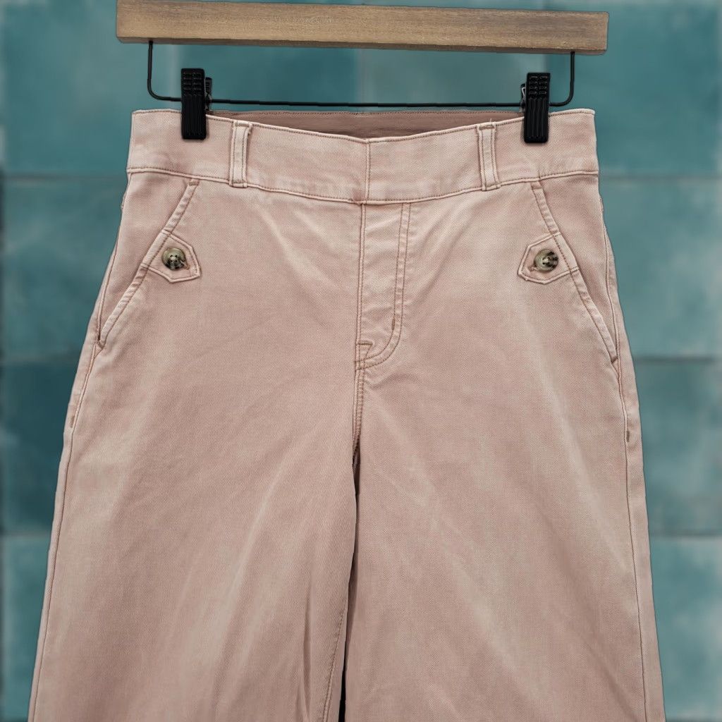 Spanx Spanx Cropped Wide-Leg Pants Womens 2 Pink Button Pockets Preppy Twill Cotton Spandex Size 26" / US 2 / IT 38 - 1 Thumbnail