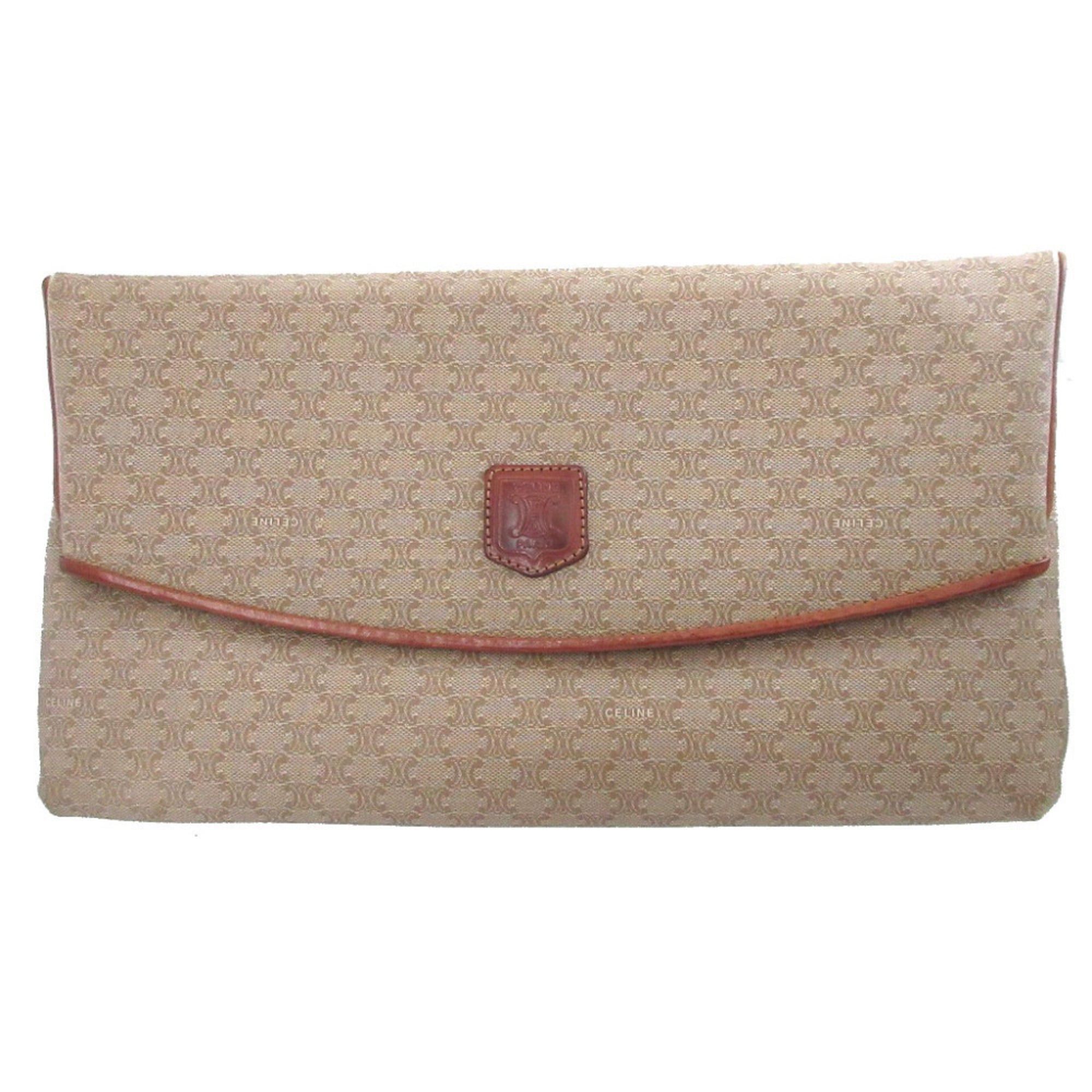 Celine Celine Macadam Leather Beige Brown Clutch Bag 0854CELINE Size ONE SIZE - 1 Thumbnail