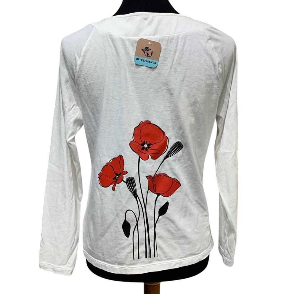 Talbots Hand Printed Womens Petite Large Poppy Flower Pima T-Shirt Size L / US 10 / IT 46 - 3 Thumbnail