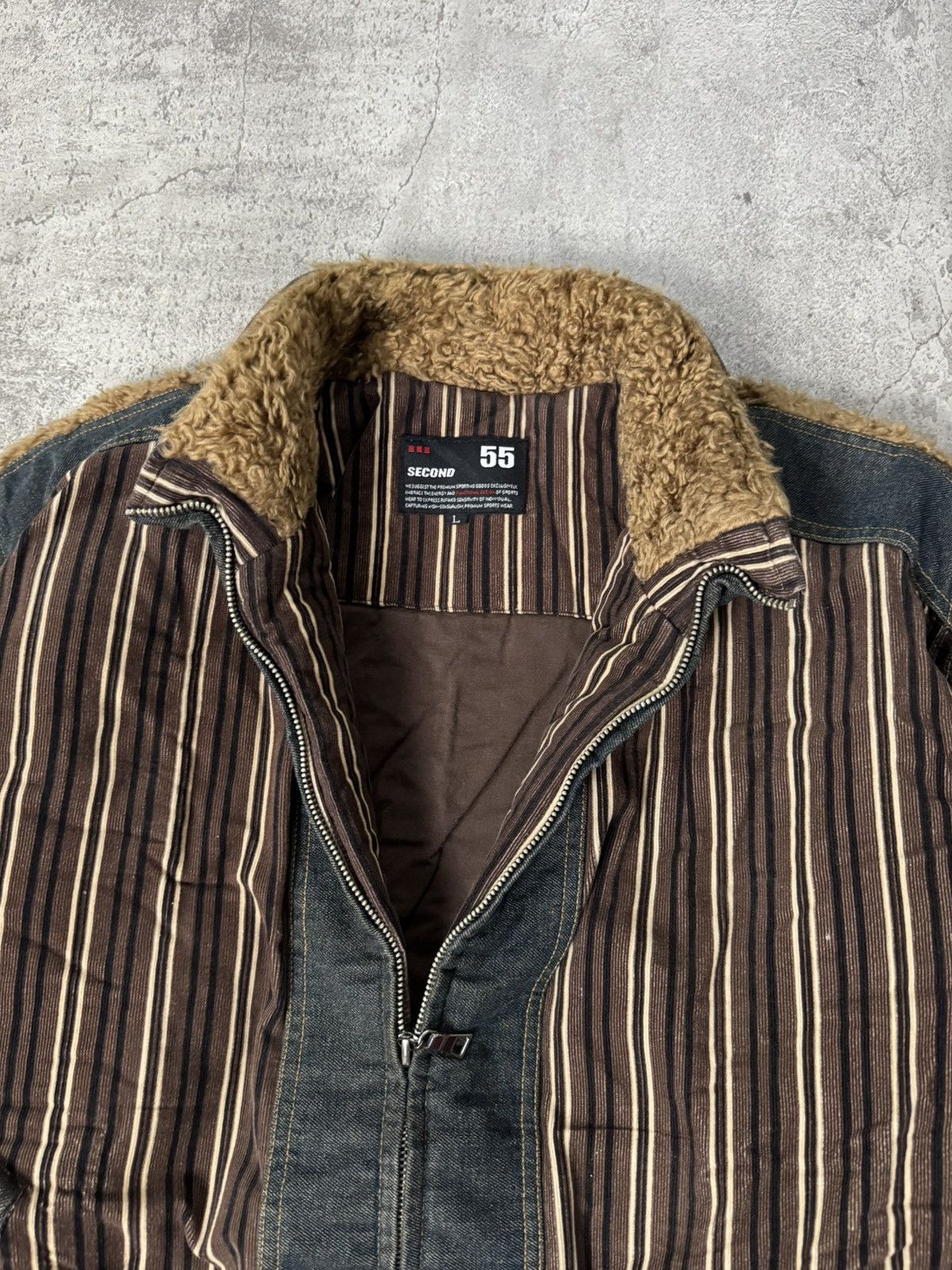 Japanese Brand VINTAGE 55 JAPANESE STRIPED JACKET WITH FUR Size US L / EU 52-54 / 3 - 2 Thumbnail
