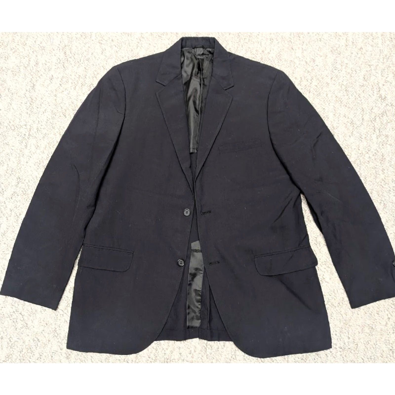 Sears VINTAGE Sears Blazer Blazer Men 40R Navy Poplin Cotton USA Made 2/3 Roll Notch Lapel Solid 1950s 1960s Mens Size 40R - 4 Thumbnail