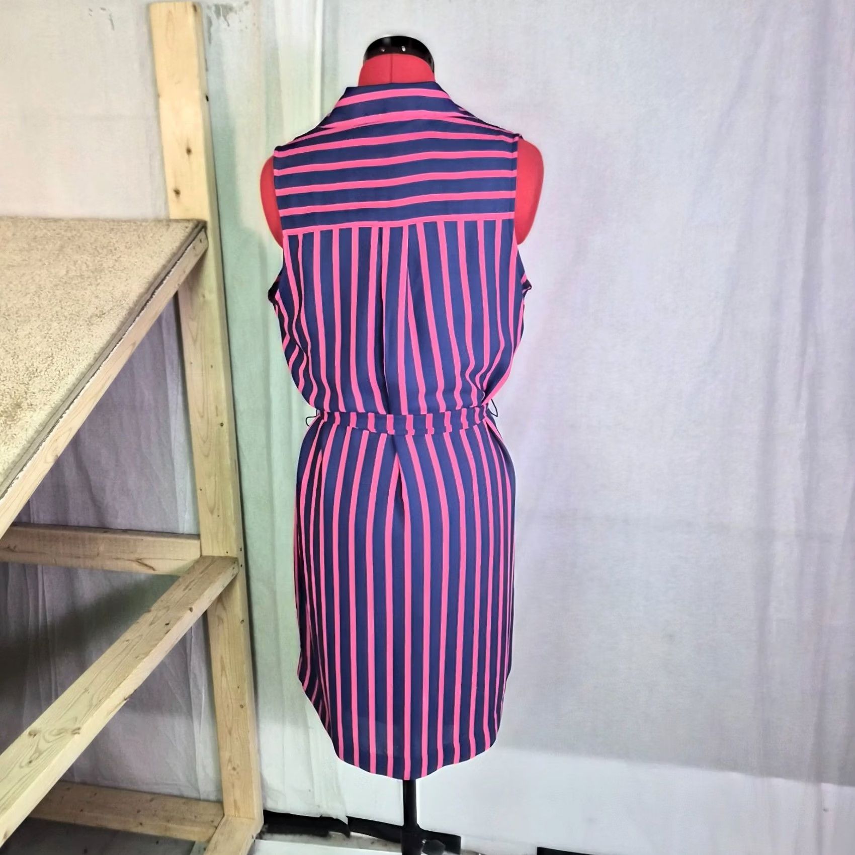 Express Express Womens Striped Button Front Shirt Dress Size M Pink Blue Midi Y2K G049 Size M / US 6-8 / IT 42-44 - 3 Thumbnail