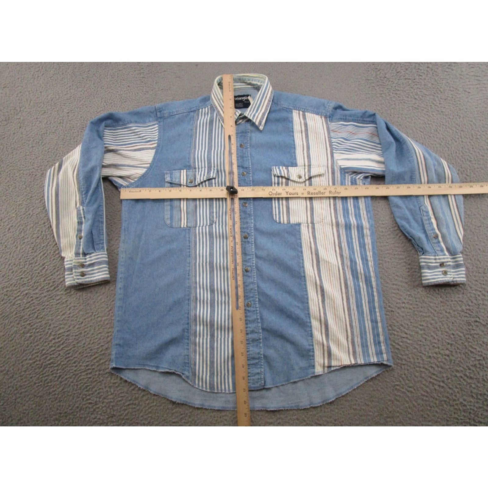 Wrangler VINTAGE Wrangler Striped Western Denim Shirt Button Up Size 34 Cowboy Rodeo 90s Y2K Mens Size US S / EU 44-46 / 1 - 6 Thumbnail