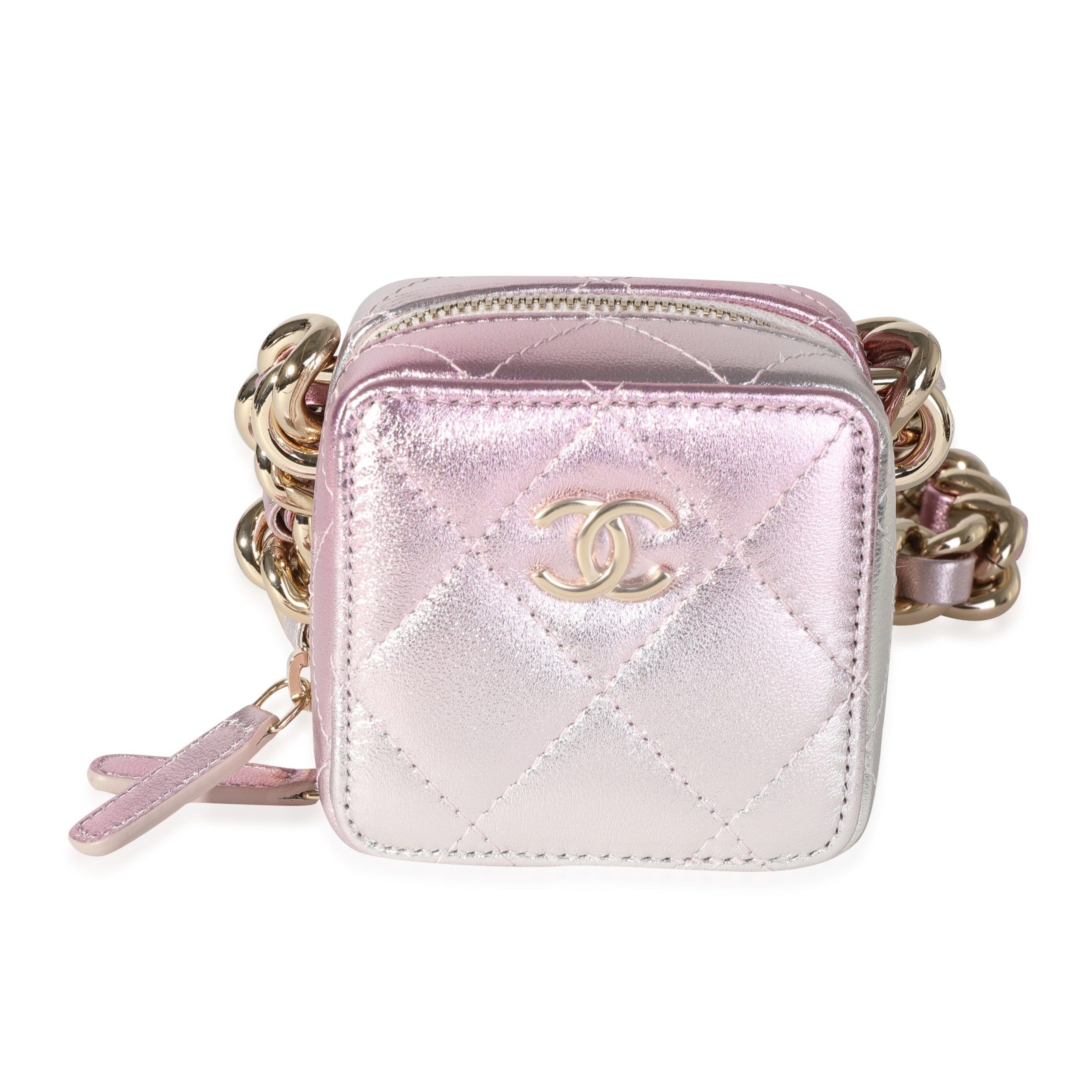 image of Chanel Metallic Lambskin Quilted Coco Punk Cube Bag With Chain in Brown, Women's