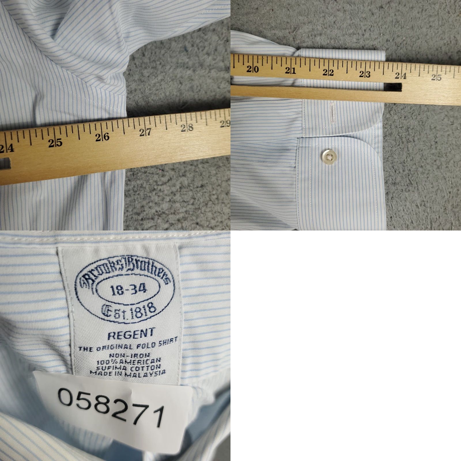 Brooks Brothers Brooks Brothers Dress Shirt Mens 18 Blue Striped Button-Up Long Sleeve Regular Fit Size 48R - 8 Thumbnail