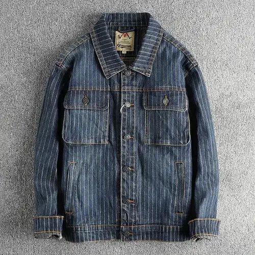 Other American Retro Striped Old Vintage Washed Denim Jacket Size US XL / EU 56 / 4 - 1 Thumbnail