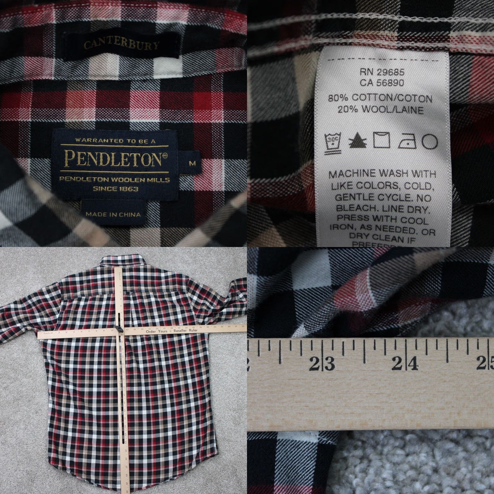 Pendleton Pendleton Shirt Mens Medium Red/Black Plaid Button-Down Wool/Cotton Long Sleeve Button-Up Size US M / EU 48-50 / 2 - 8 Thumbnail