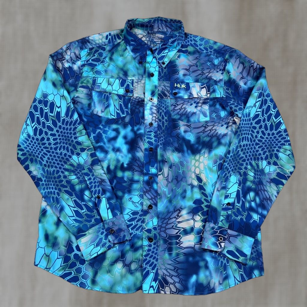 Vintage Huk Shirt Men Large Blue Button Up Krypetek Pontus Performance Fishing Adult Size US L / EU 52-54 / 3 - 1 Thumbnail