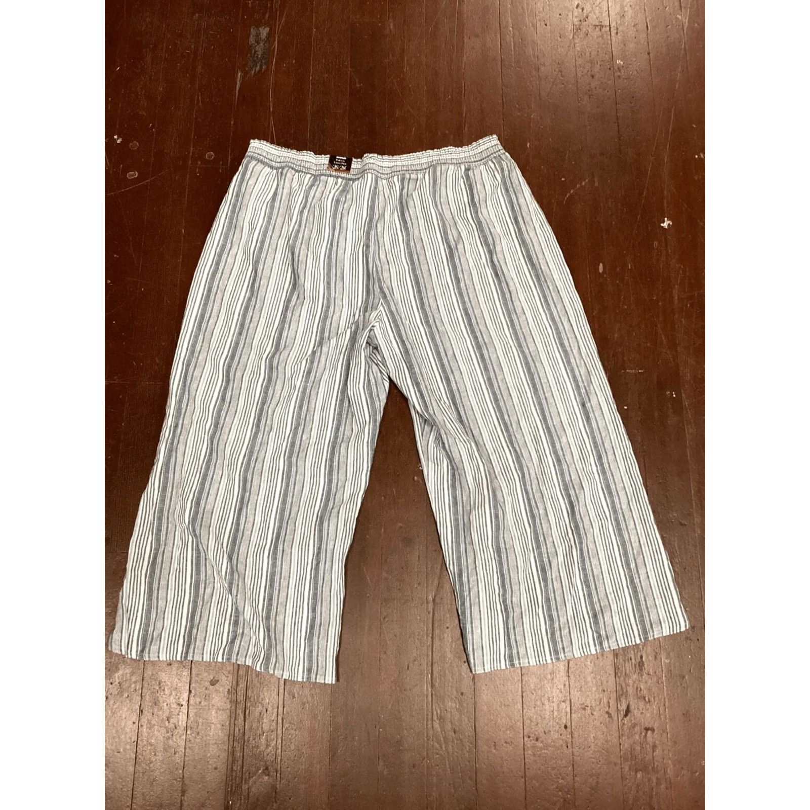 Avenue Avenue Womens Pants Striped Pull On Linen Stretch Flowy Blue 26/28 Size Plus Gender Women Size 26" / US 2 / IT 38 - 2 Thumbnail
