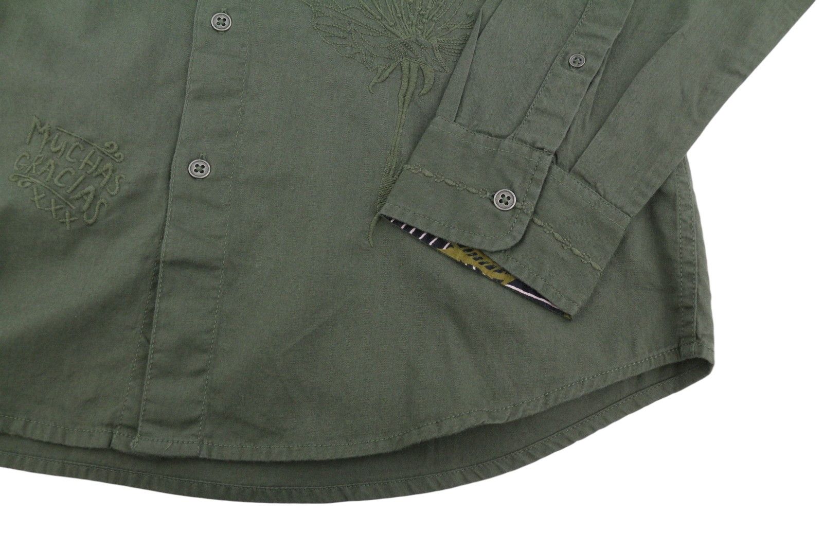 Desigual CAM MARCOS M Khaki Green Embroidered Shirt 88974 Size US M / EU 48-50 / 2 - 6 Thumbnail