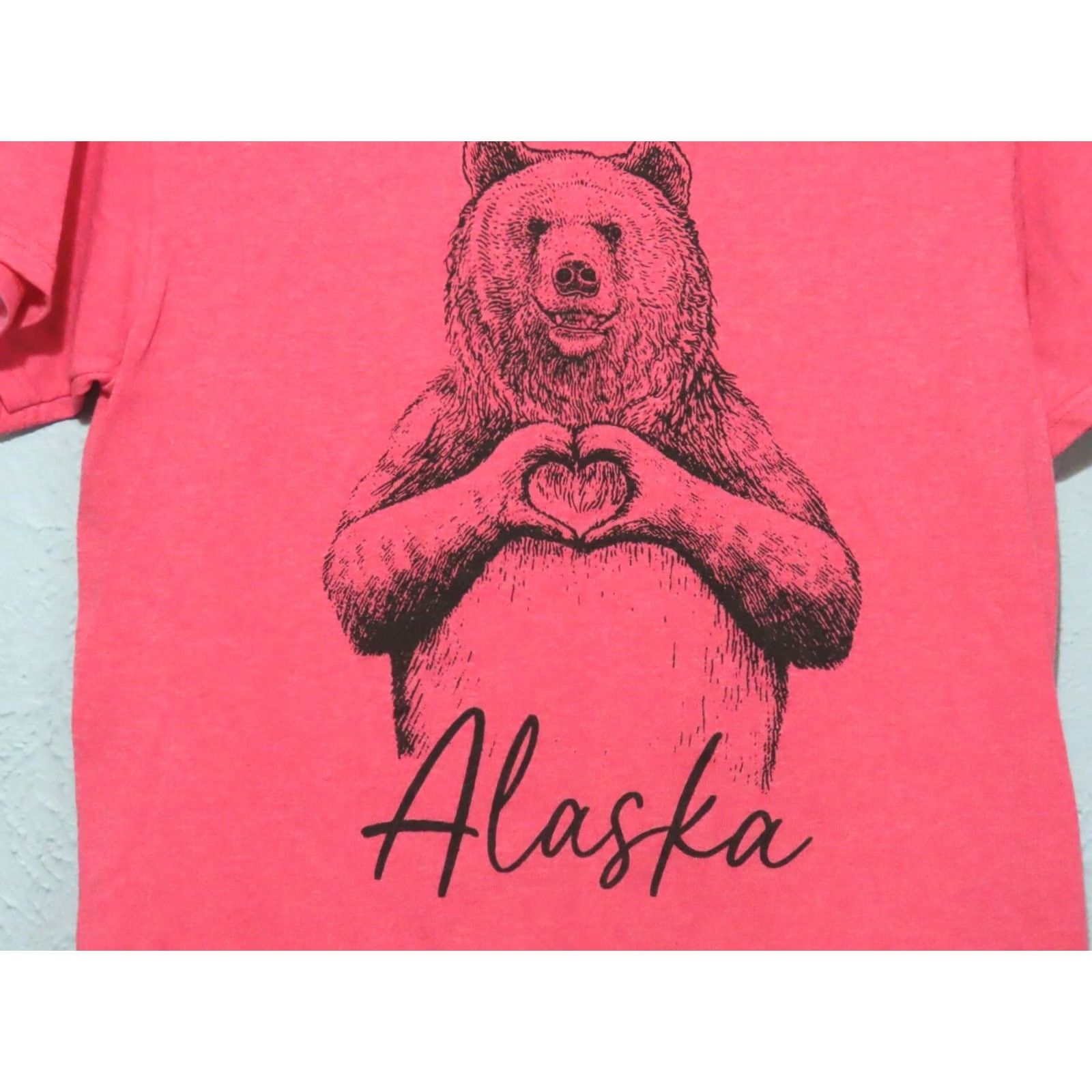 Delta Delta Women's T-Shirt Pink Alaska Bear Heart Sign Love Short Sleeve Crew Neck Pullover S Cotton Blend Regular Fit Spring Summer Size S / US 4 / IT 40 - 2 Thumbnail