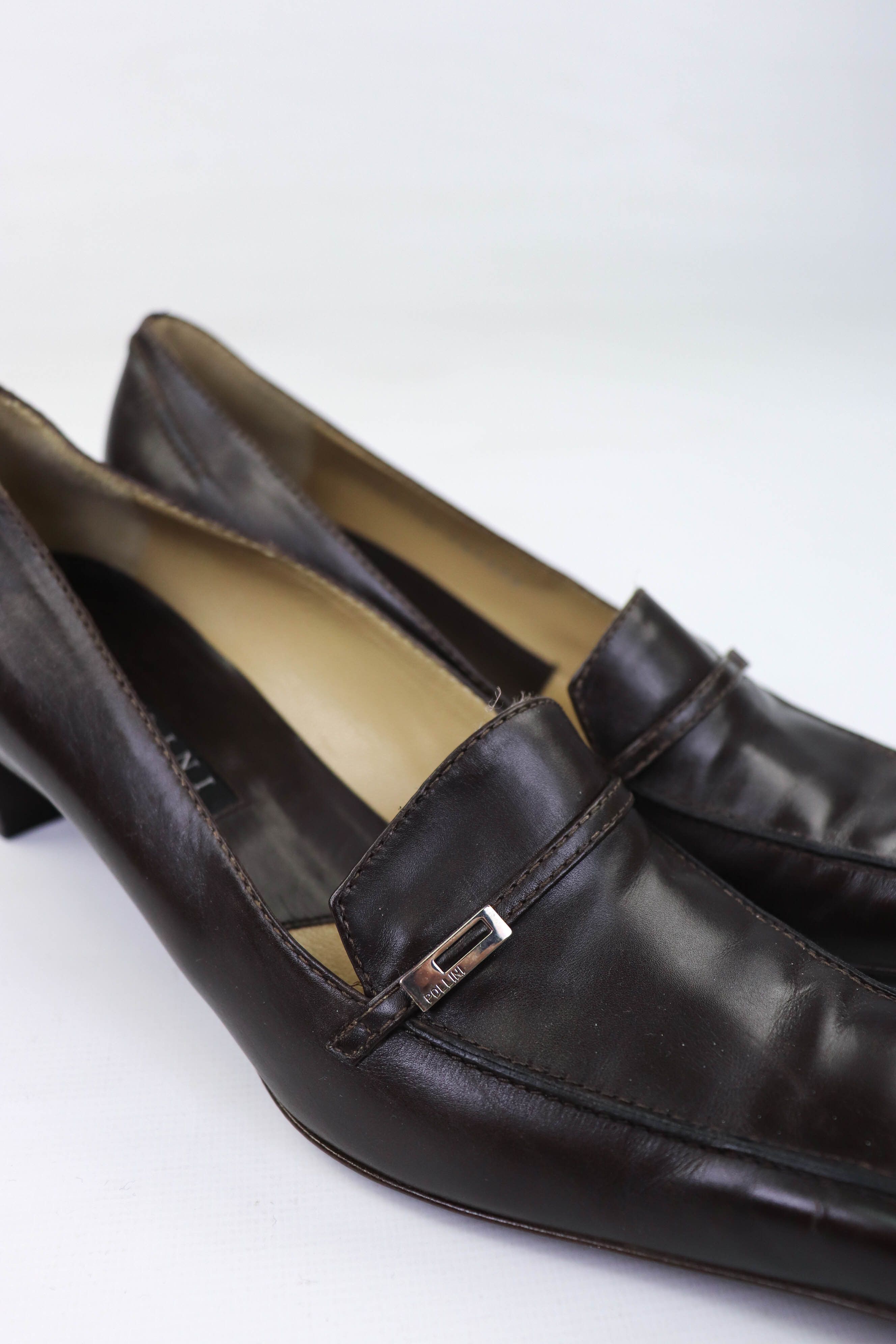 Pollini Vintage Pollini Made in Italy Brown Leather Square Toe Heels Size US 9 / IT 39 - 8 Thumbnail