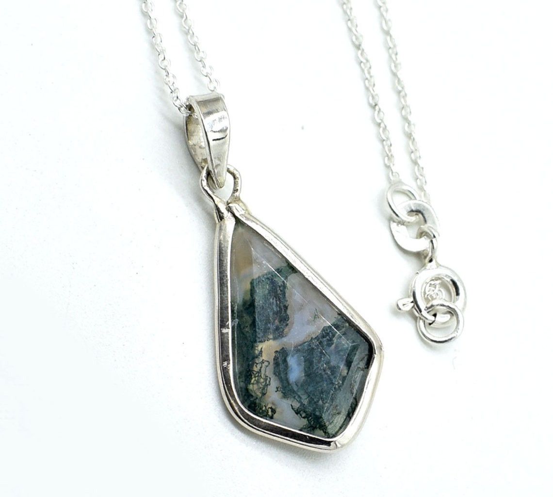 Handmade Kite Moss Agate 925 Sterling Silver Necklace, 15x30mm Size ONE SIZE - 4 Thumbnail