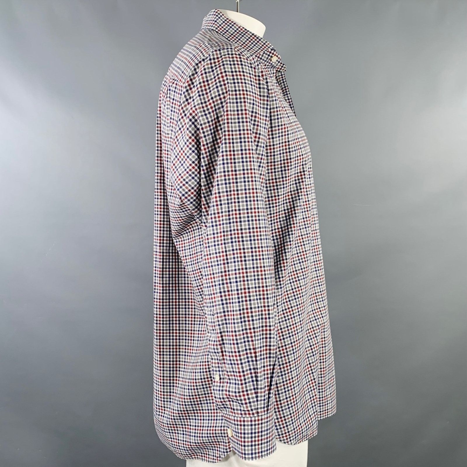 Ermenegildo Zegna Size XL Navy Red Checkered Cotton Long Sleeve Shirt Size US XL / EU 56 / 4 - 3 Thumbnail
