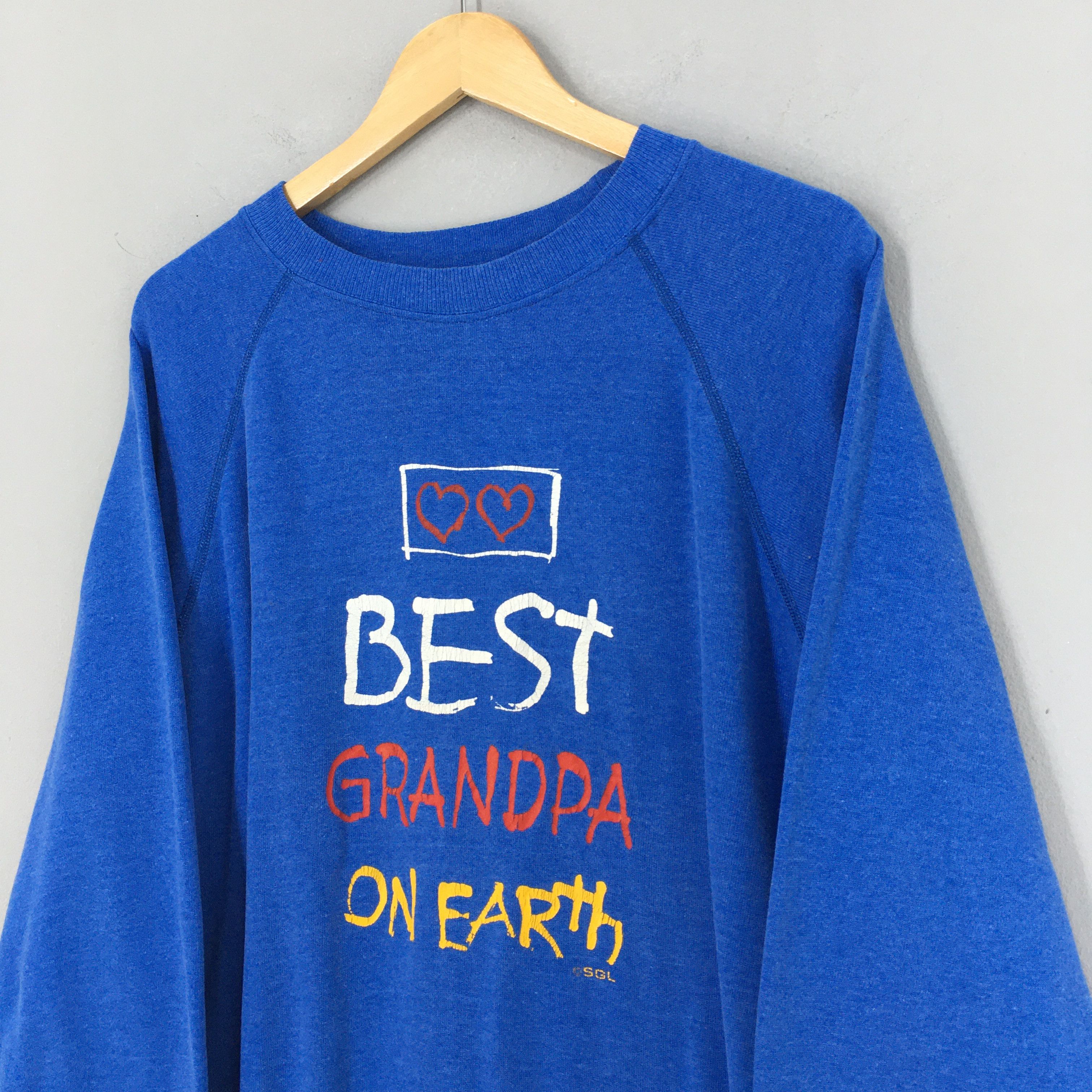 Hanes Vintage 90's Best Grandpa On Earth Blue Sweatshirt XLarge Size US XL / EU 56 / 4 - 3 Thumbnail