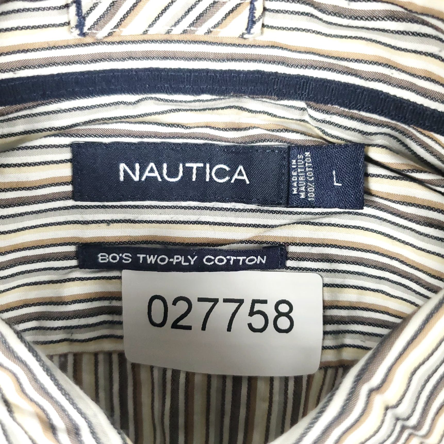 Nautica Nautica Shirt Mens Large Beige Striped Button-Up Long Sleeve Casual Business Formal Workwear Size US L / EU 52-54 / 3 - 7 Thumbnail