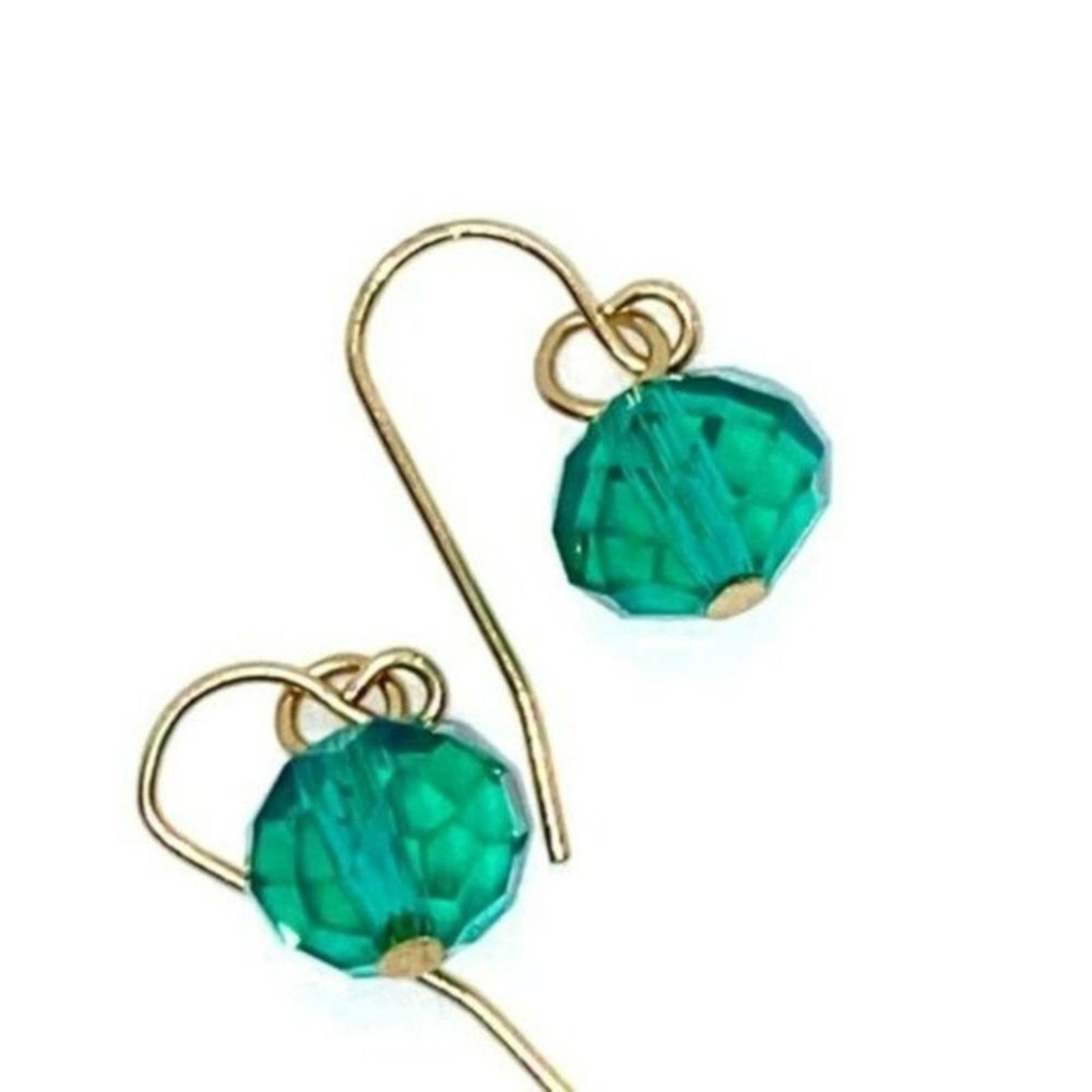 Handmade Turquoise Clear Bead Gold-Tone Dangle Earrings Size ONE SIZE - 4 Thumbnail