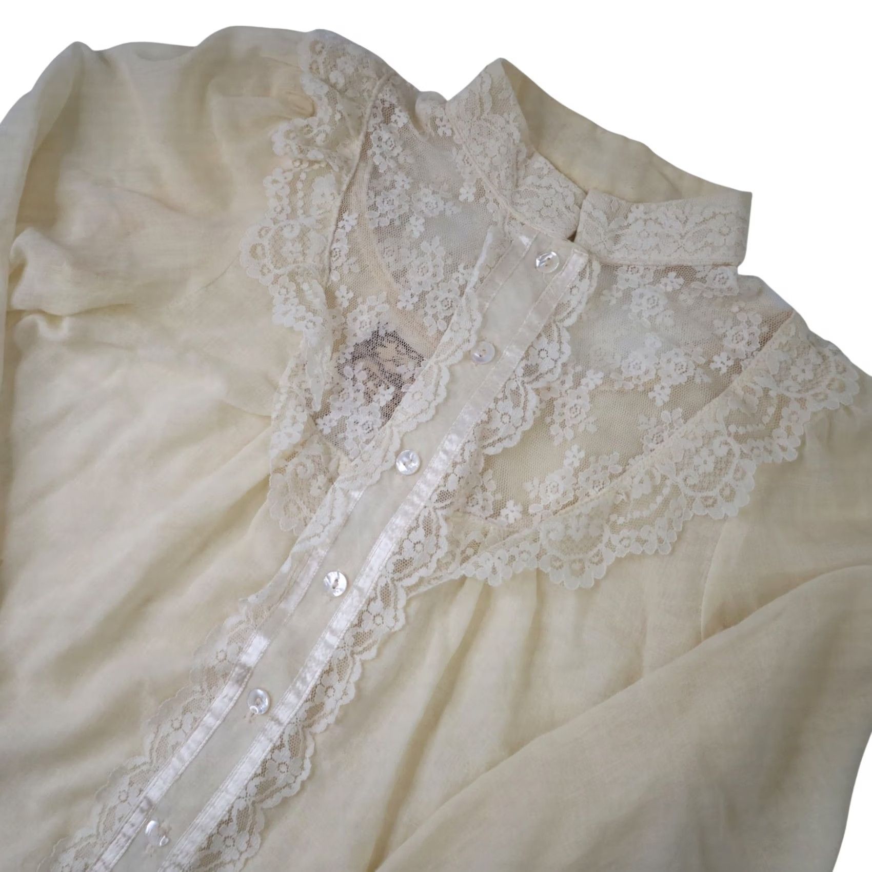 Vintage VINTAGE Gunne Sax Jessica's Gunnies Lace Button Up Shirt Womens 7 Cream Blouse Ladies Women 7s Size M / US 6-8 / IT 42-44 - 2 Thumbnail