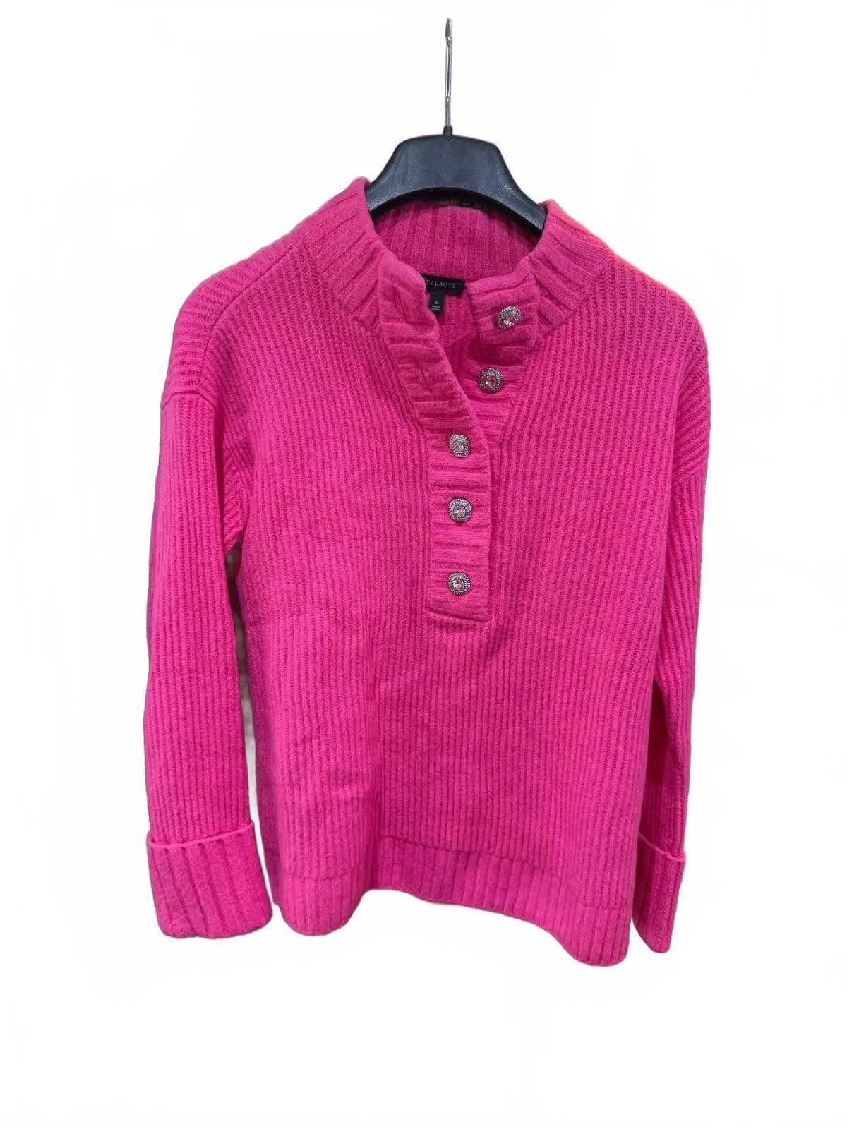 Talbots Size S Hot Pink Ribbed Henley Sweater, Women's