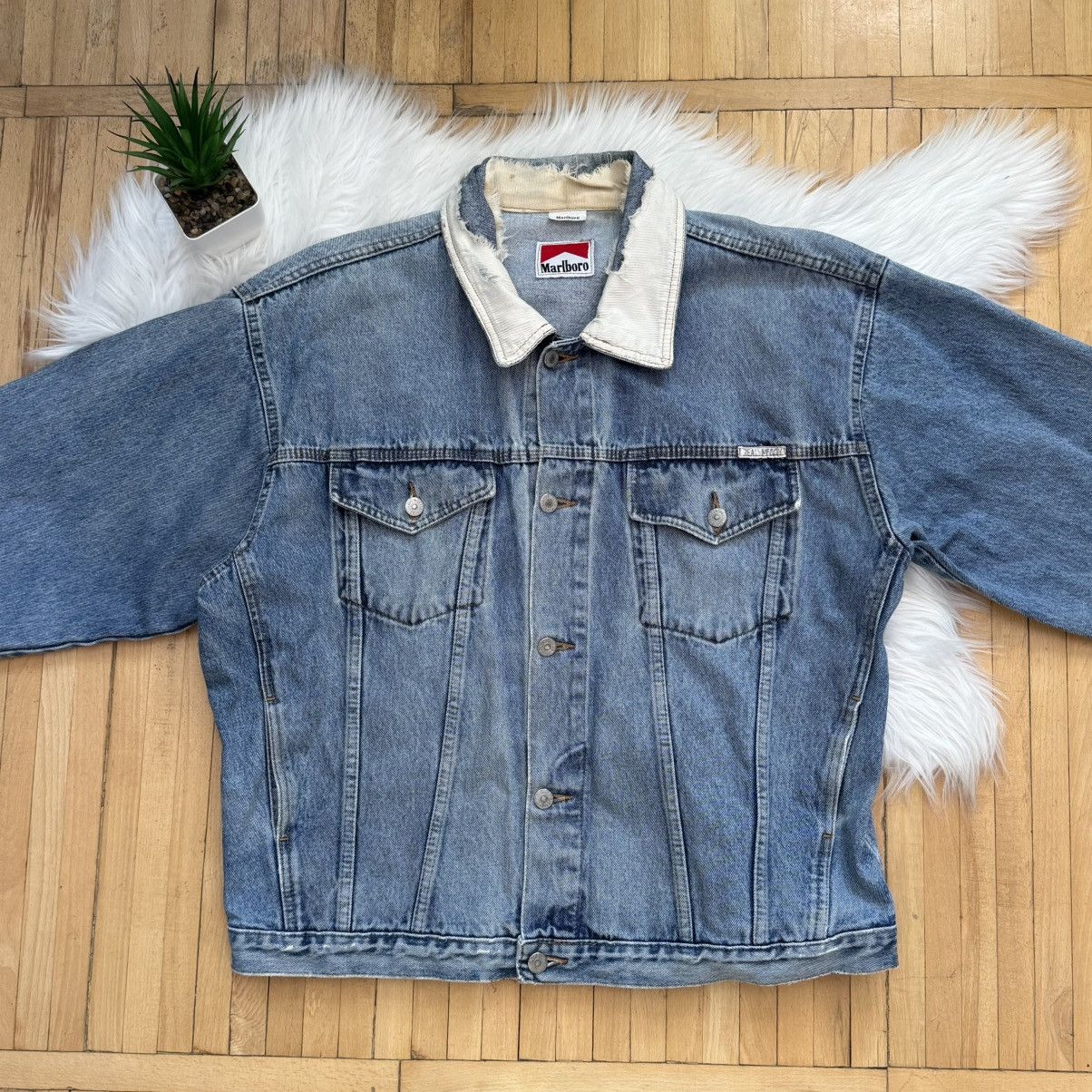 Marlboro 📌 Vintage 90s Marlboro Distressed Denim Y2K Crazy Jacket Size US L / EU 52-54 / 3 - 10 Thumbnail