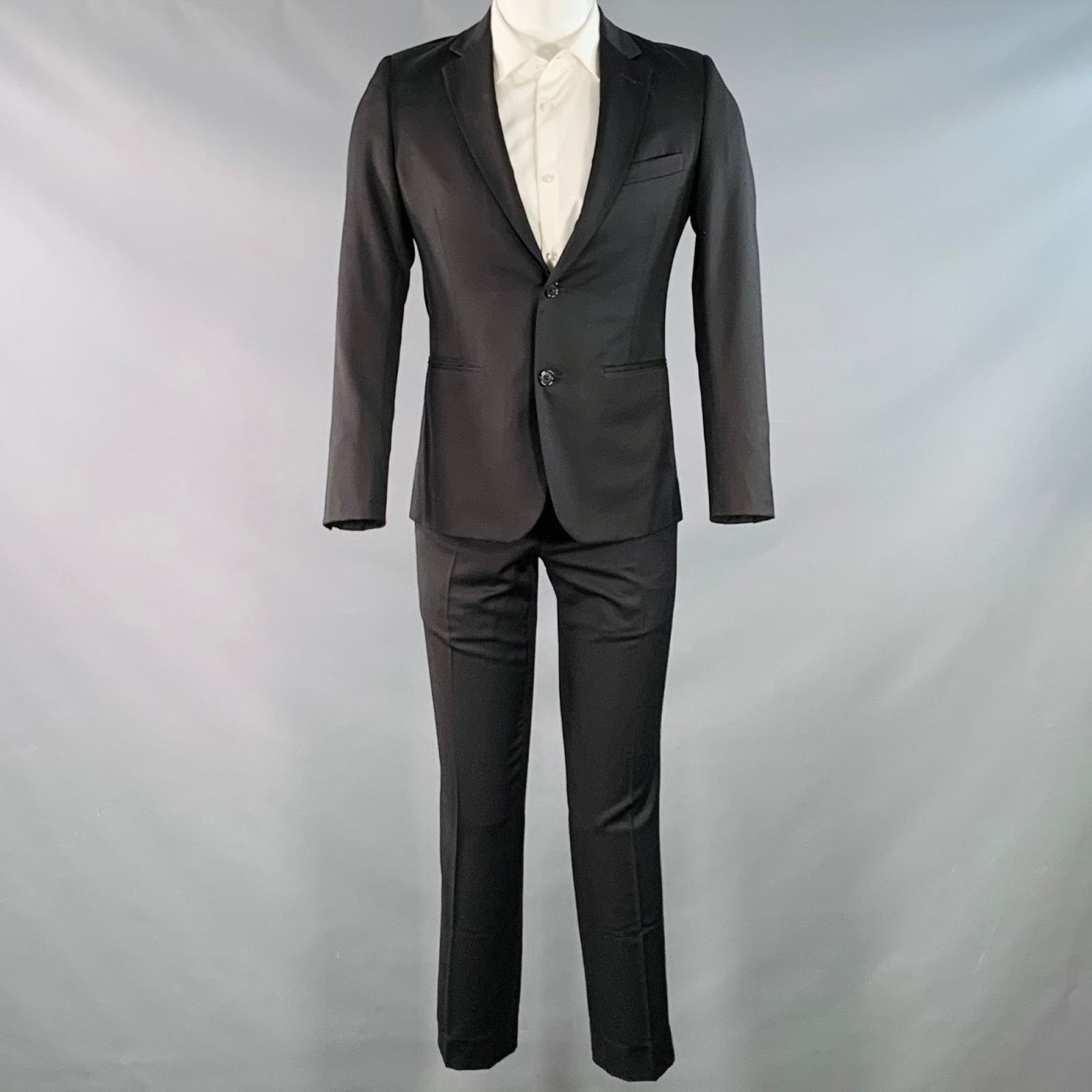 Band Of Outsiders BAND OF OUTSIDERS Size XS Black Twill Wool Notch Lapel Suit Size 36S - 2 Thumbnail