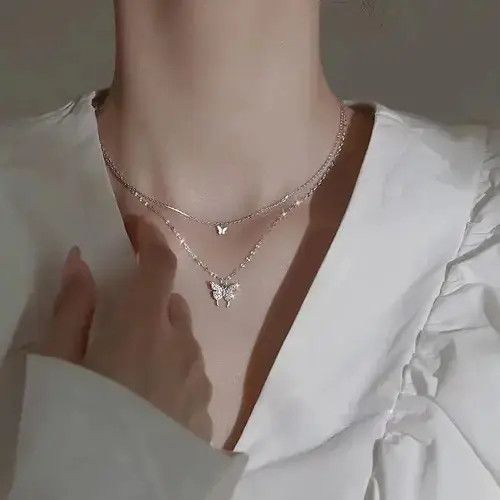 Japanese Brand × Vintage Lats New Shiny Butterfly Necklace Exquisite Double Size ONE SIZE - 1 Thumbnail