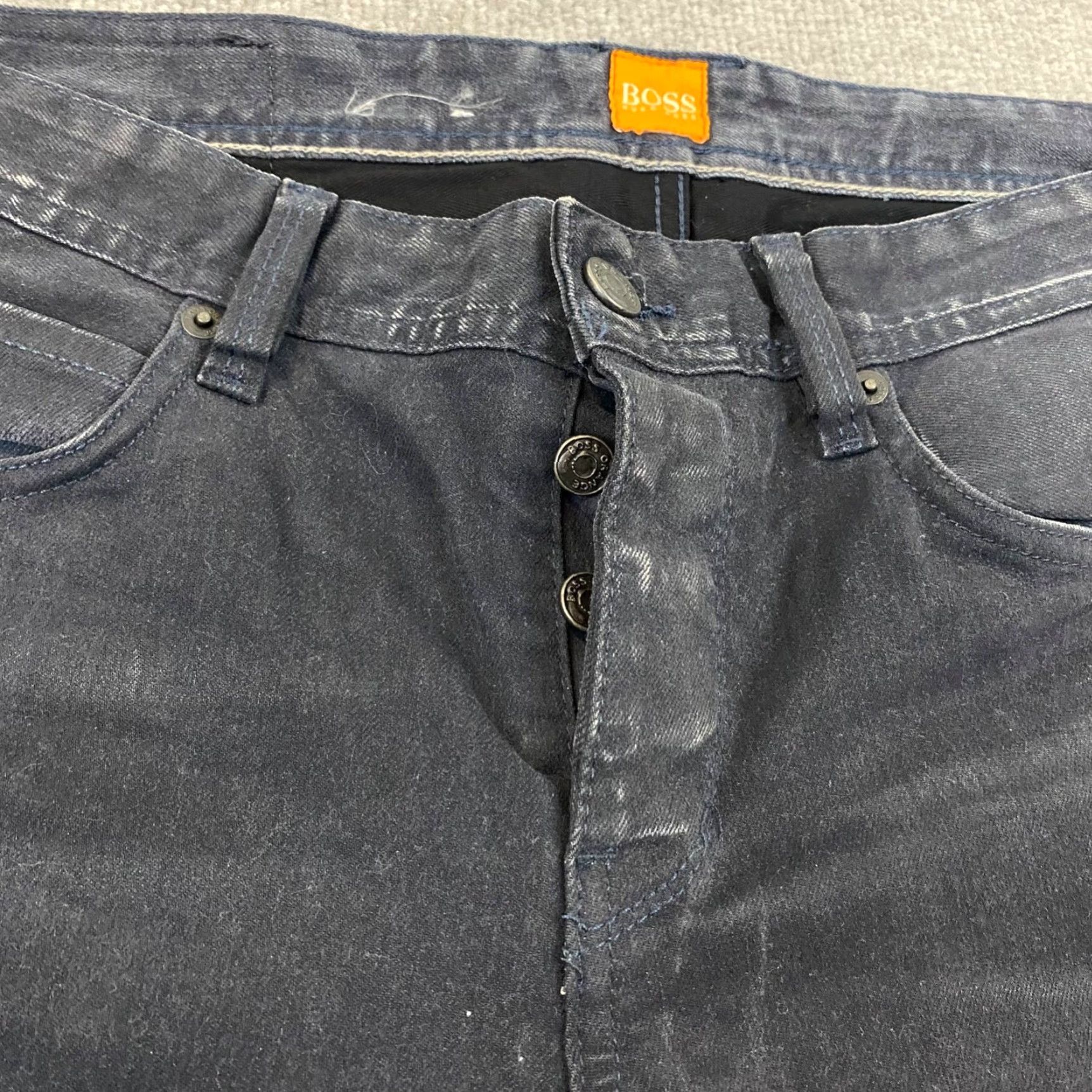 Levi's HUGO BOSS Jeans Mens 33x34 Slim Fit Gray Special Treatment Wash Button Fly Denim 5-Pocket Style Straight Men Size US 33 - 7 Thumbnail
