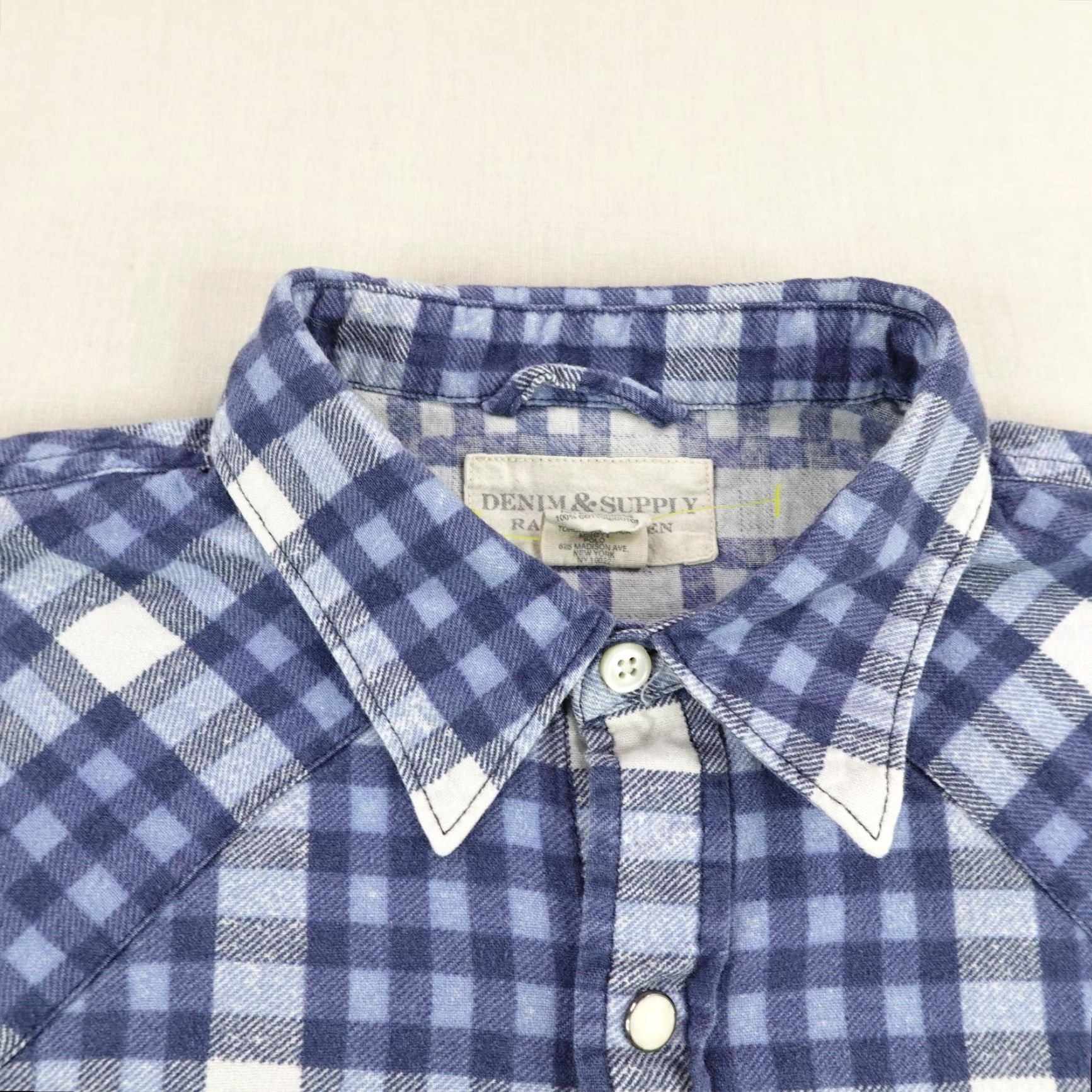 Ralph Lauren Ralph Lauren Denim & Supply Shirt Men Medium Blue & White Plaid Flannel Western Pearl Snap Mens Size US M / EU 48-50 / 2 - 2 Thumbnail