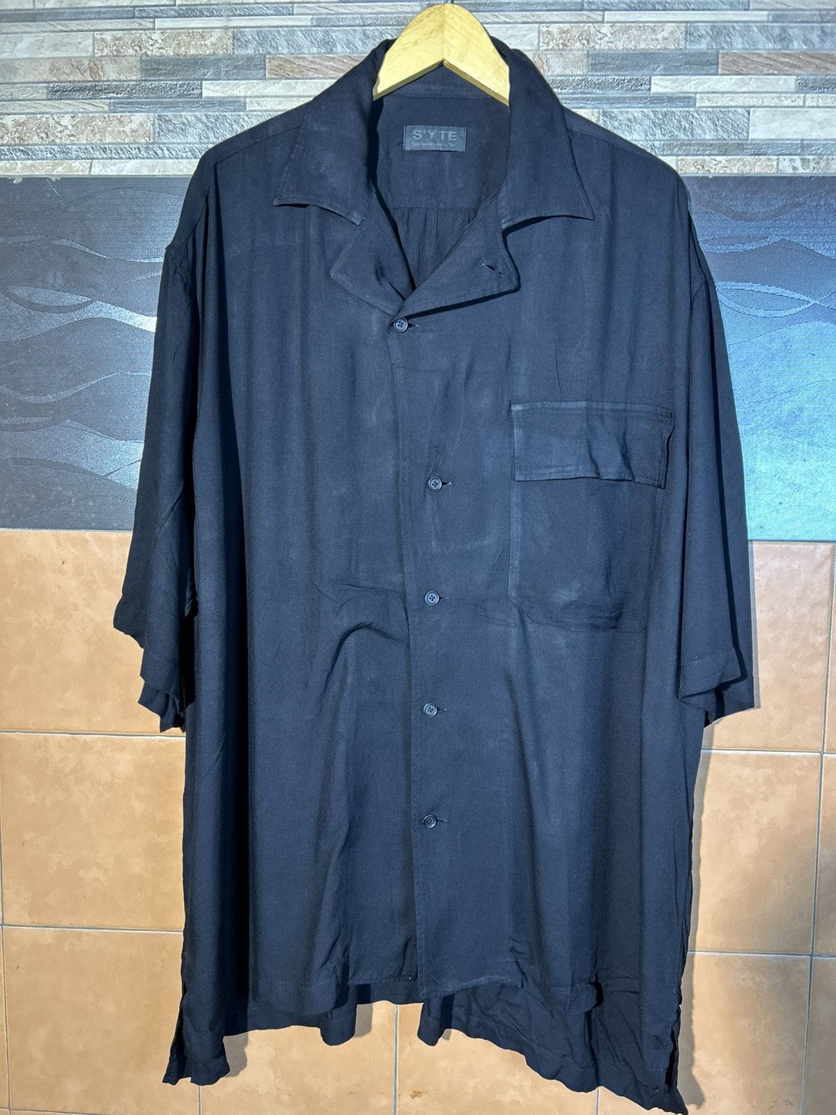 Yohji Yamamoto S’yte Open Collar Oversized Shirt - Blk Rayon