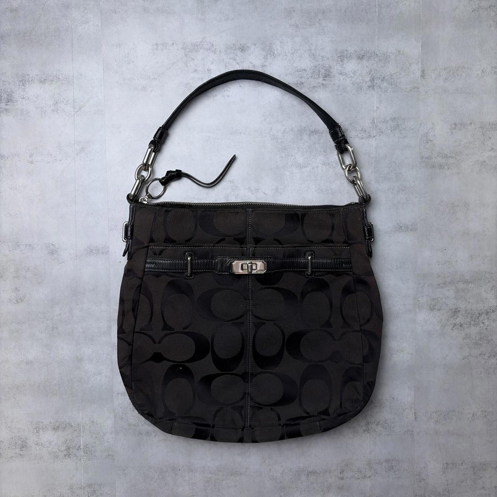 Y2K Black Coach Signature Jacquard Turnlock Shoulder Bag, Women's