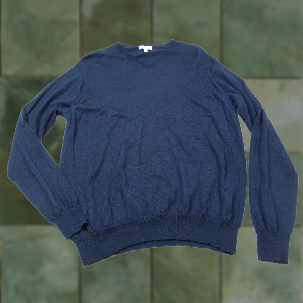 Peter Millar Peter Millar Sweater V-Neck Blue Long Sleeve Merino Wool Mens Large Autumn Crest Pullover Knit Casual Business Travel Golf Regular Pattern: Solid Size US L / EU 52-54 / 3 - 1 Thumbnail