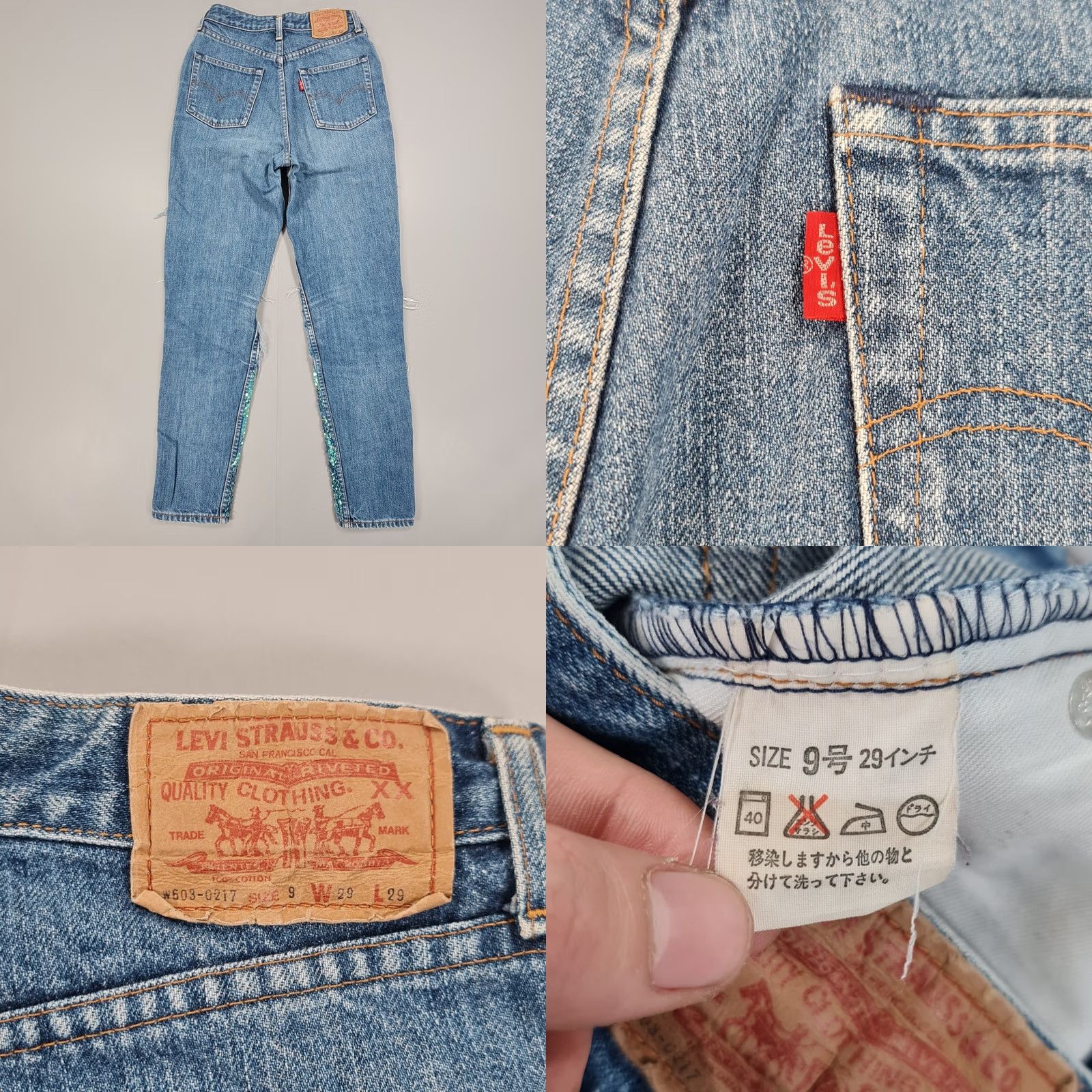 Levi's VINTAGE Levi's Womens Jeans Blue W26 L29 Sequin Ripped Tapered Made in Japan W603 Jeans Women Size 26" / US 2 / IT 38 - 8 Thumbnail