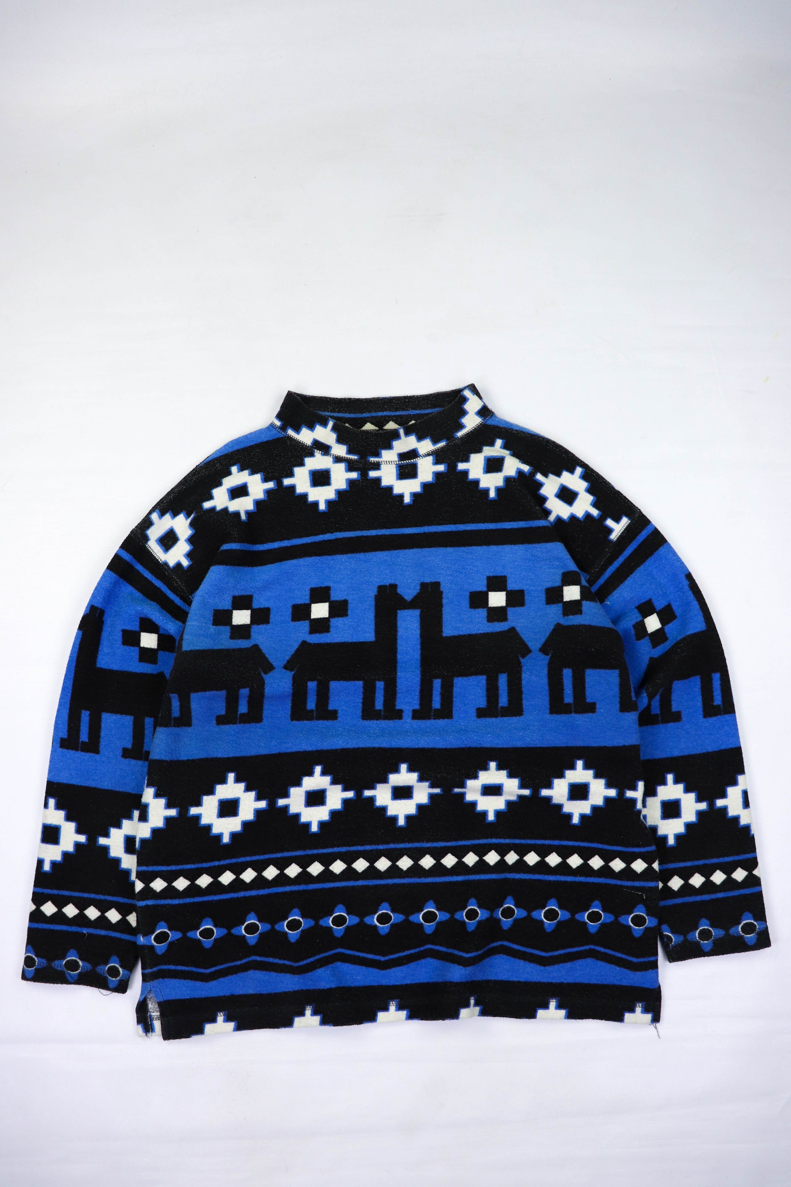 Vintage Vintage Aztec Graphics Mock Neck LS Oversized Baggy Pullover Size US XL / EU 56 / 4 - 1 Thumbnail