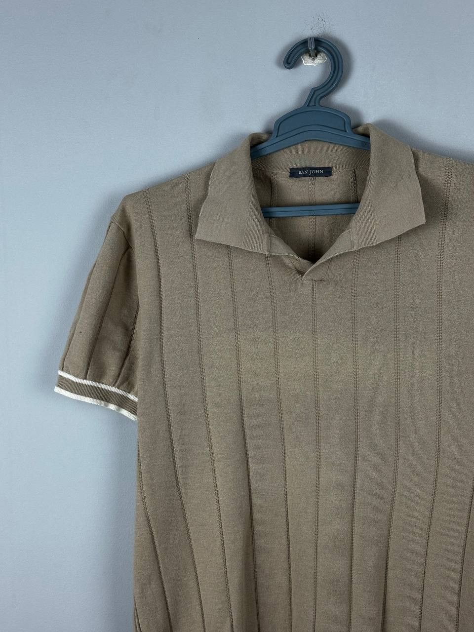 Vintage Dan John Luxury Beige Knitted Camp Collar Summer Polo Size US XL / EU 56 / 4 - 3 Thumbnail
