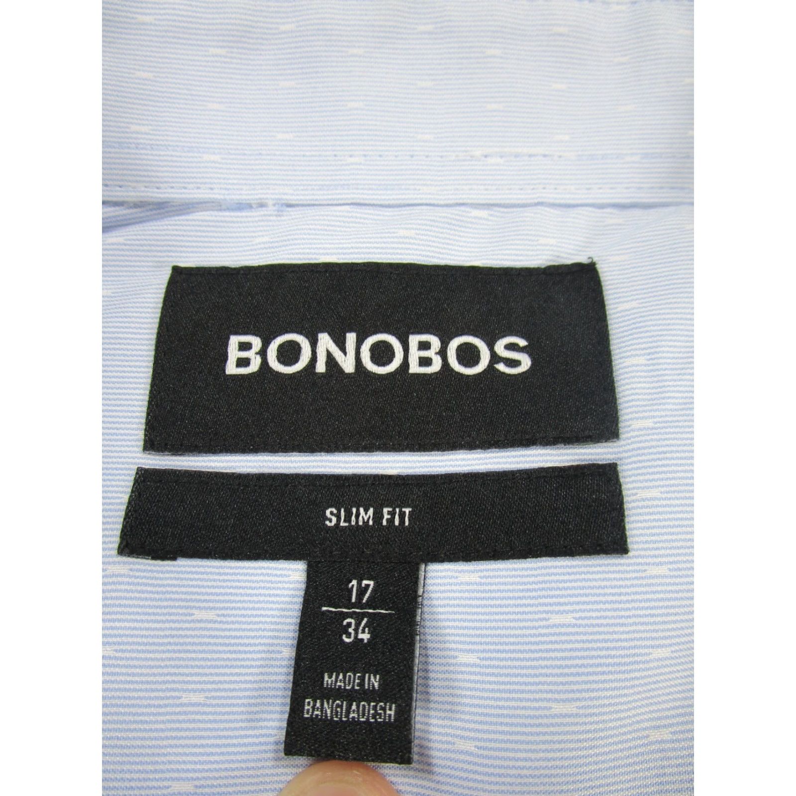 Bonobos Bonobos Dress Shirt Mens 17 Light Blue Slim Button Up Stain Size 46R - 7 Thumbnail
