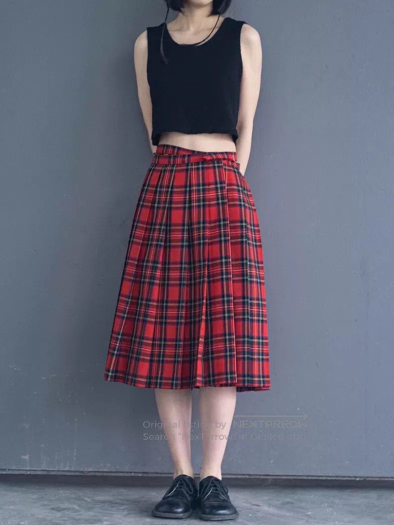 Junya Watanabe Junya Watanabe size F Red plaid wrap-around skirt Size 23" - 1 Thumbnail
