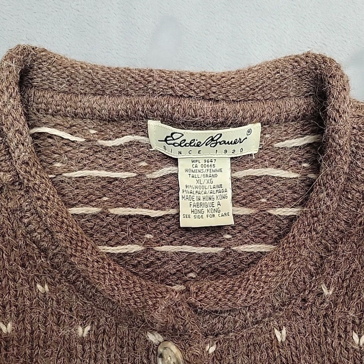 Eddie Bauer VINTAGE Eddie Bauer Cardigan Sweater Women XL Brown Fair Isle Wool Alpaca Nordic Classic Pattern Button Closure Knit Pullover Casual Women Size XL / US 12-14 / IT 48-50 - 4 Thumbnail