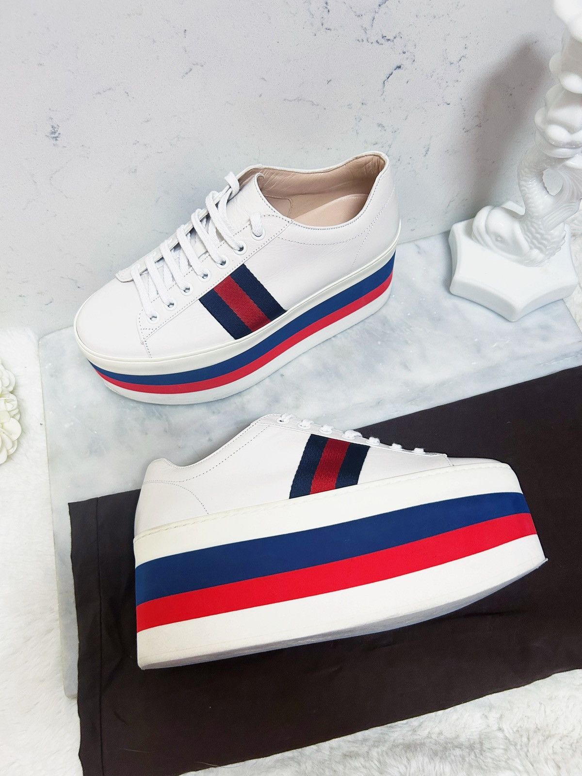Gucci Authentic Gucci Web Striped Peggy Platform Sneakers 37.5 Size US 7.5 / IT 37.5 - 7 Thumbnail