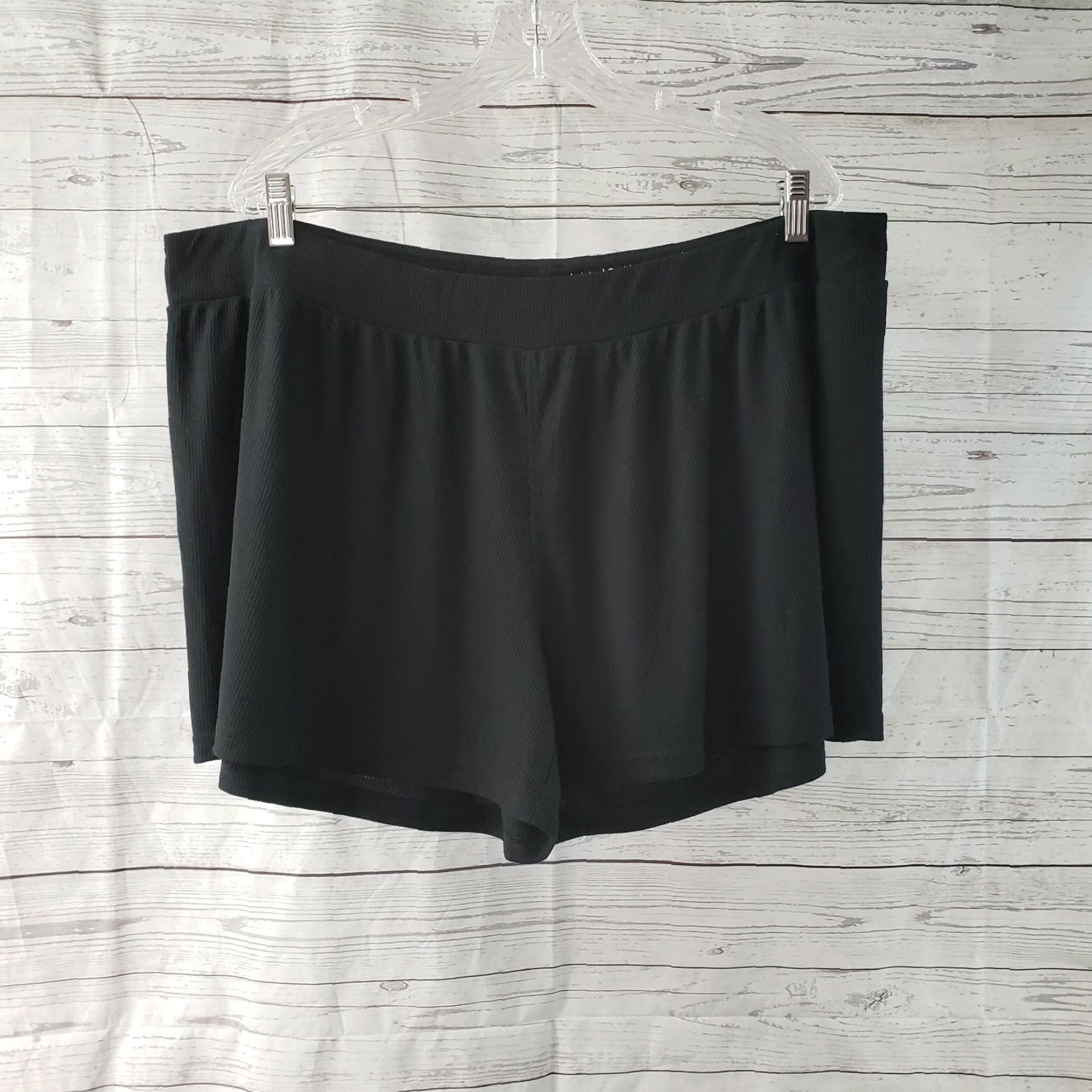 Vintage Latched Mama Womens Shorts Sz 3X Black Solid Ribbed Pull On Polyester Blend Size 40" / US 18 - 2 Thumbnail