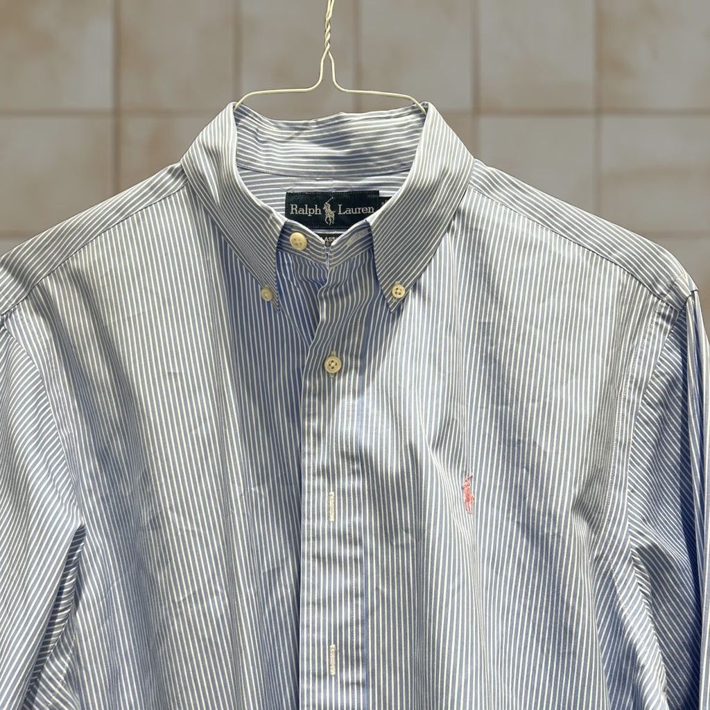 Ralph Lauren Ralph Lauren Polo Shirt Men Blue Stripe Classic Fit Oxford 16.5 B Size US XL / EU 56 / 4 - 1 Thumbnail