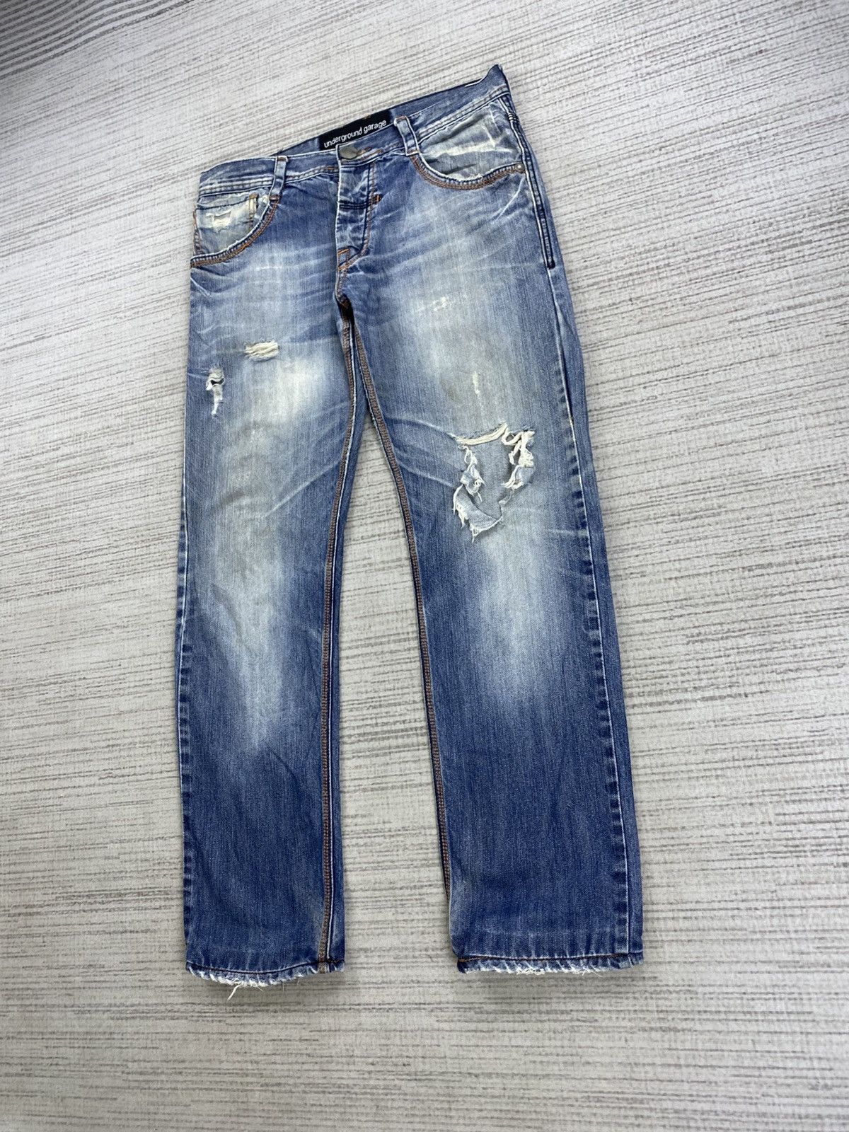 Japanese Brand Vintage Underground Garage Distressed Denim Jeans Size US 34 / EU 50 - 4 Thumbnail