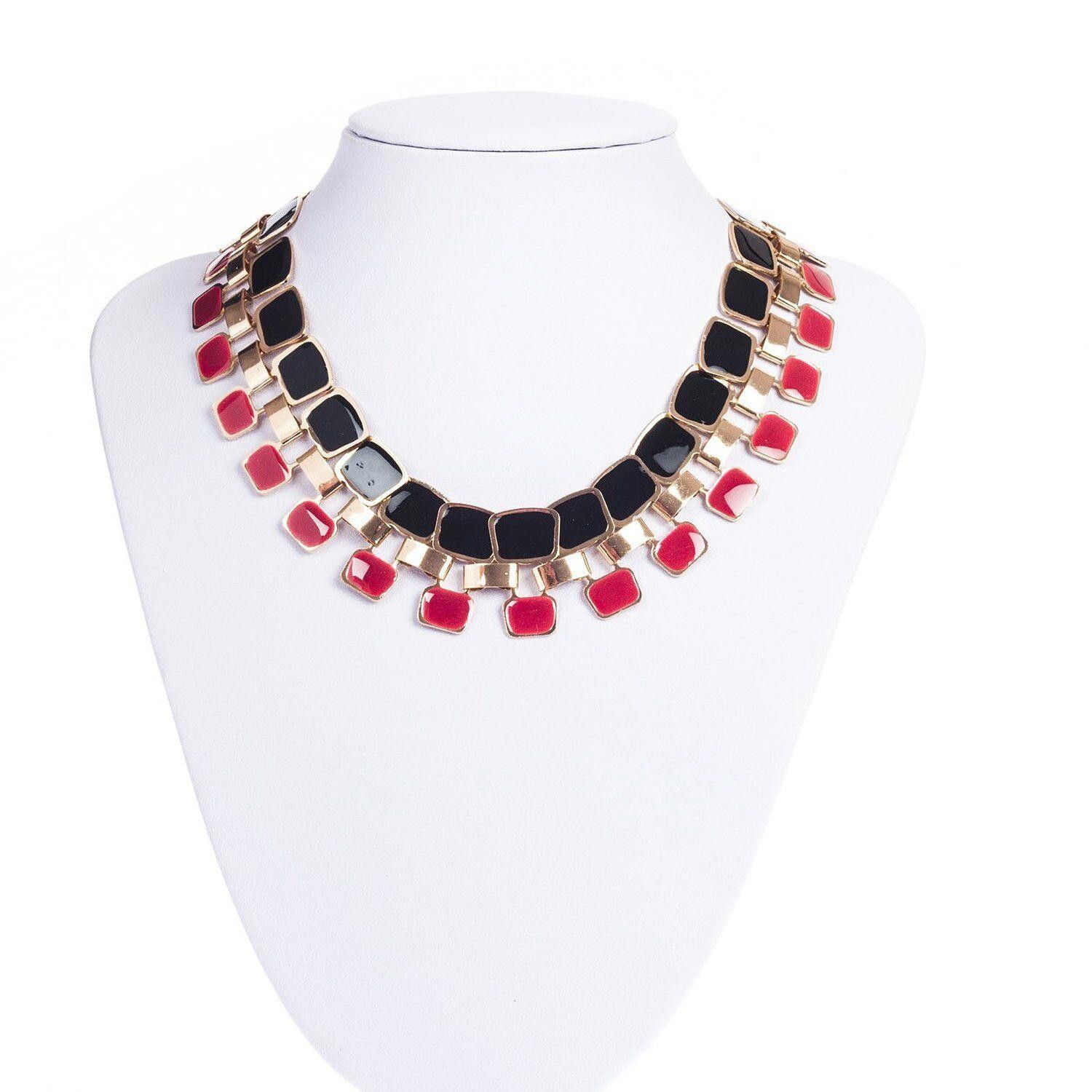 Designer Gold Tone Red and Black Enamel Necklace Size ONE SIZE - 1 Preview