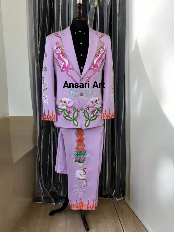 Other Men 2PC Customized snake fire embroidery western prom outfit Size 44R - 1 Thumbnail