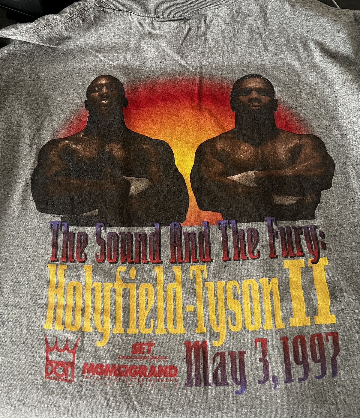 Vintage 1997 Mike Tyson Evander Holyfield MGM Boxing on sale Heather Tee Shirt Mens XL