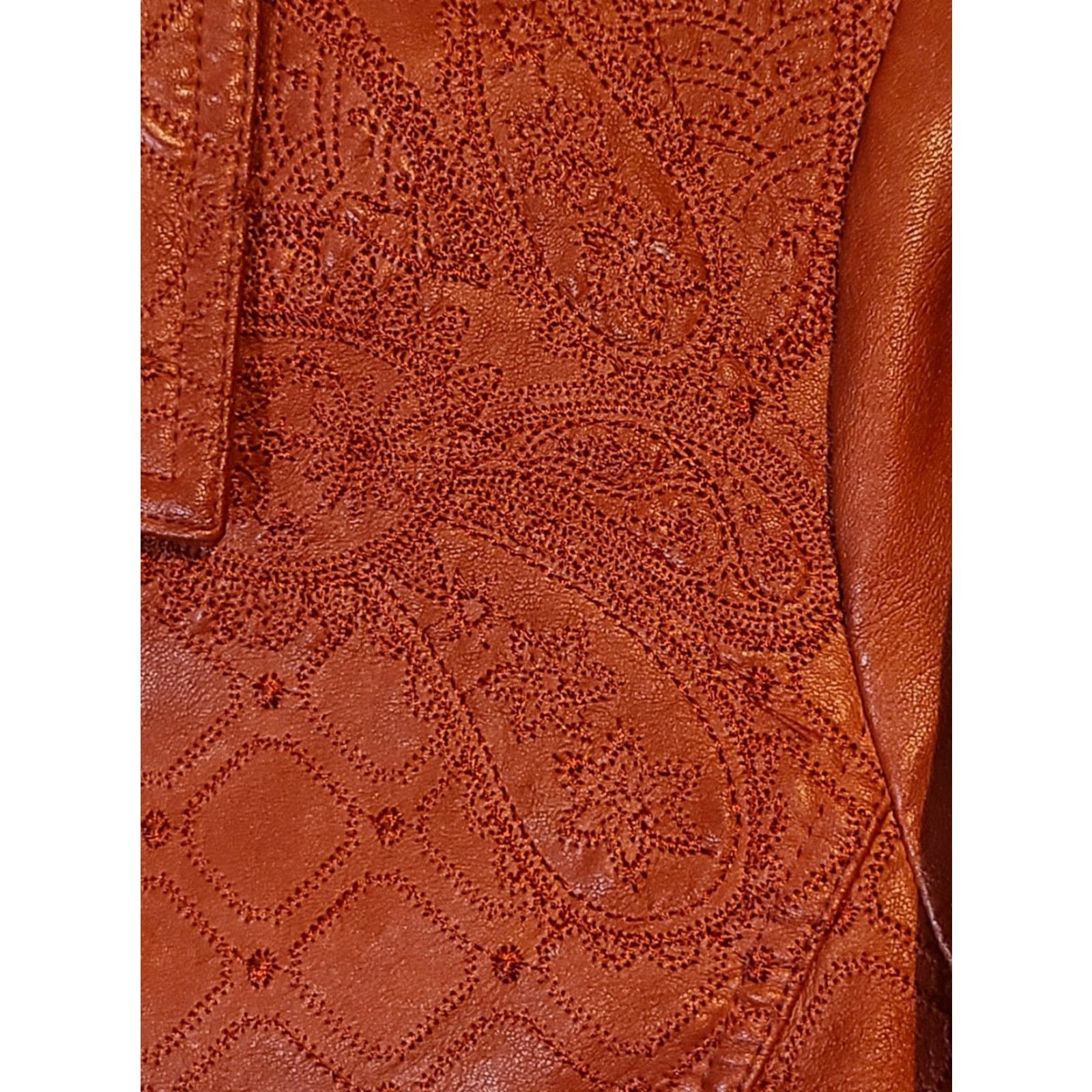 Vintage Ameri Mode Dark Red Faux Leather Jacket Filigree Women S Boho Full Zip Collared Mid-Length Regular Fit New with Tags Size S / US 4 / IT 40 - 5 Thumbnail
