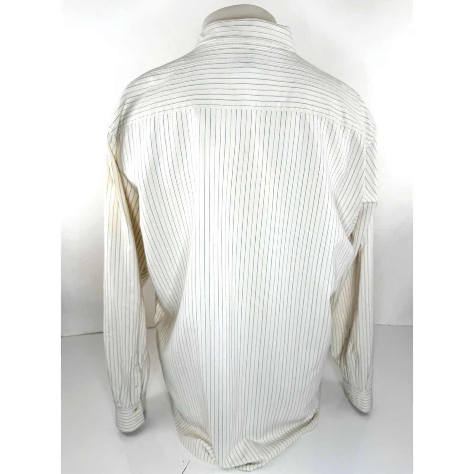 Vintage Ryan Michael Silk Blend Striped Western Shirt Mens XL Ivory/Blue Button-Up Long Sleeve Size US XL / EU 56 / 4 - 6 Thumbnail