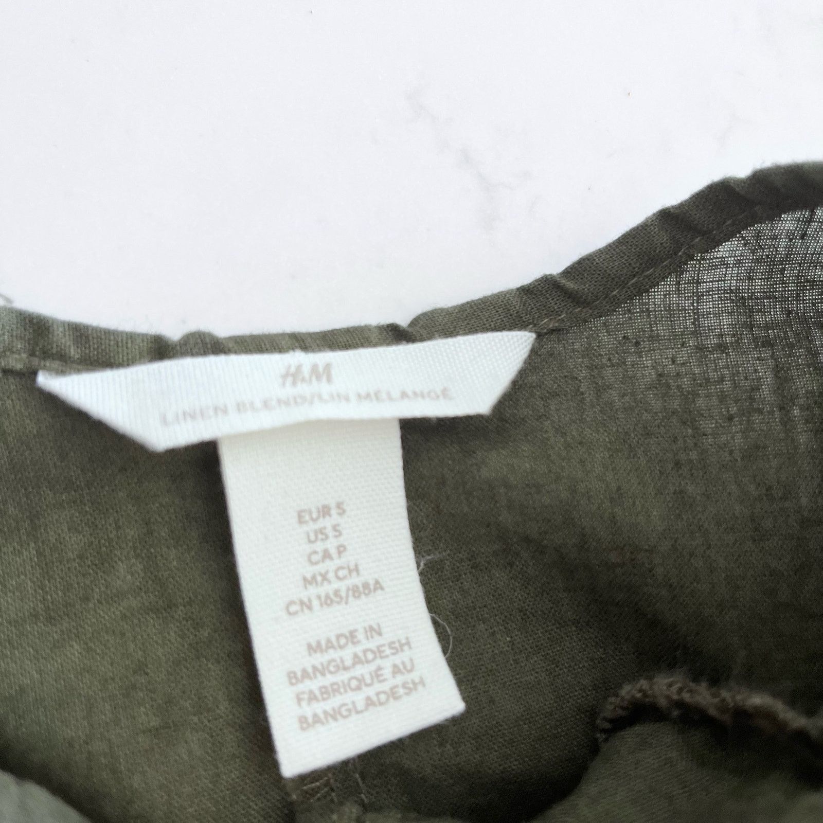 H&M H&M Olive Linen Blend Puff Sleeve Dress | Front Ties Size S / US 4 / IT 40 - 8 Thumbnail